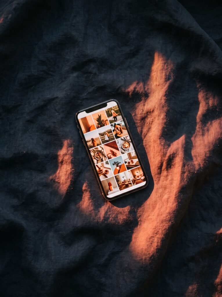 Social content grid on a phone